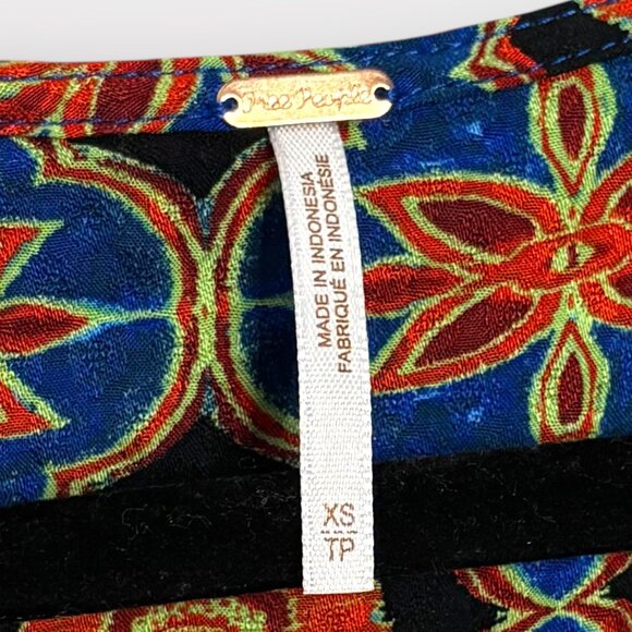 Free People Falling For You Peplum Top XS Faux Wrap Floral Long Sleeve Blue Boho - Picture 5 of 6